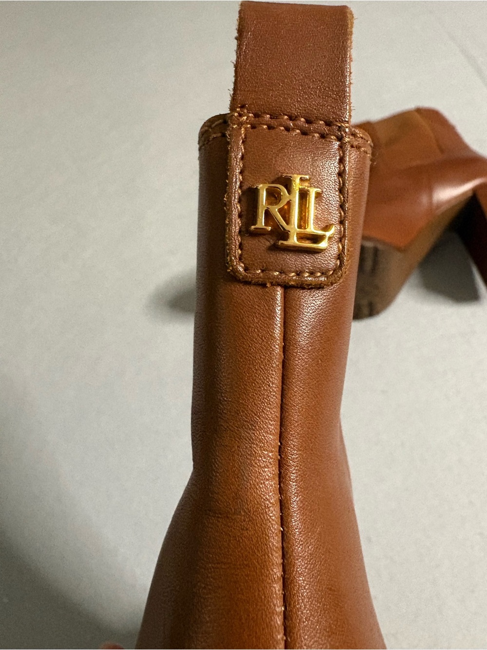 Lauren Ralph Lauren Mylah Tumbled Leather Block Heel Bootie Deep Saddle Tan 9.5 - Picture 6 of 8